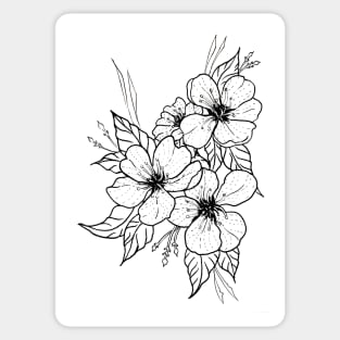 Three Flowers , Pen and Ink linework modern black and white tattoo style Sticker